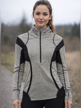LULULEMON Gray & Black Stripes 1/4 Zip Pullover Thumbholes Running Sweater 4